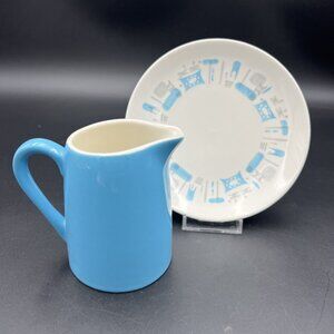 1960s Blue Heaven Creamer & Drip Plate Set Mid-Century by Royal China MCM USA